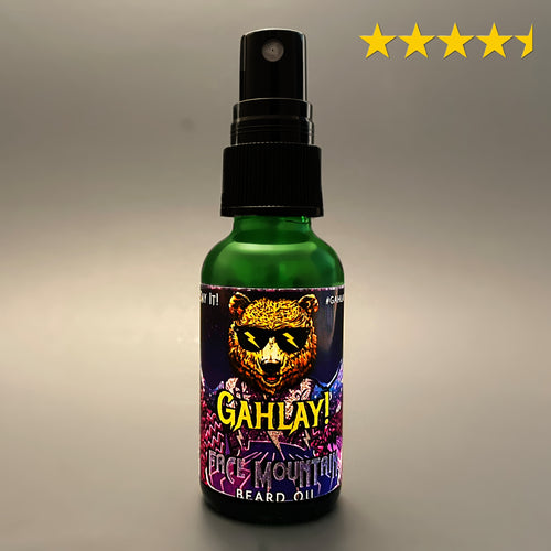 GAHLAY! Face Mountain Beard Oil - Nighttime relaxing scent of Lavender and Sandalwood. Premium beard oil for men, made in Greenville, SC, designed to hydrate and nourish your beard for a soothing evening routine.