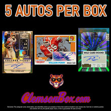 Load image into Gallery viewer, ClemsonBox.com Clemson Tigers football cards featuring Cade Klubnik, Dabo Swinney, Phil Mafah, Antonio Williams, Trevor Lawrence, Deshaun Watson, Travis Etienne, DeAndre Hopkins, Sammy Watkins, C.J. Spiller, Tee Higgins, Danny Ford, Hunter Renfrow, Brian Dawkins, Christian Wilkins, William Perry, and many more Clemson legends possible pulls in the GAHLAY! Clemson Tigers Legends Mystery Box