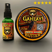 Load image into Gallery viewer, GAHLAY! Peach Smoke and Beard Butter Bundle - Perfect beard care combo for men, featuring the delightful Peach Smoke scent. Experience the ultimate hydration and styling with GAHLAY!&#39;s premium Beard Butter. Elevate your grooming routine with this exclusive bundle offer.