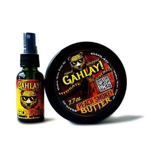 Soften and set yourself apart with GAHLAY! PEACH SMOKE Beard Butter & Beard Oil BUNDLE! Its fusion of delicious peach and pipe aromas will elevate your day with irresistible confidence. Crafted with the essence of Georgia's ripe, kernel-pressed peaches and a harmonious tobacco blend, it creates a symphonic aroma that captures the senses. CEO Matthew "MATTMAN" Harris has put his expertise into ensuring the perfect balance of sweet and savory.