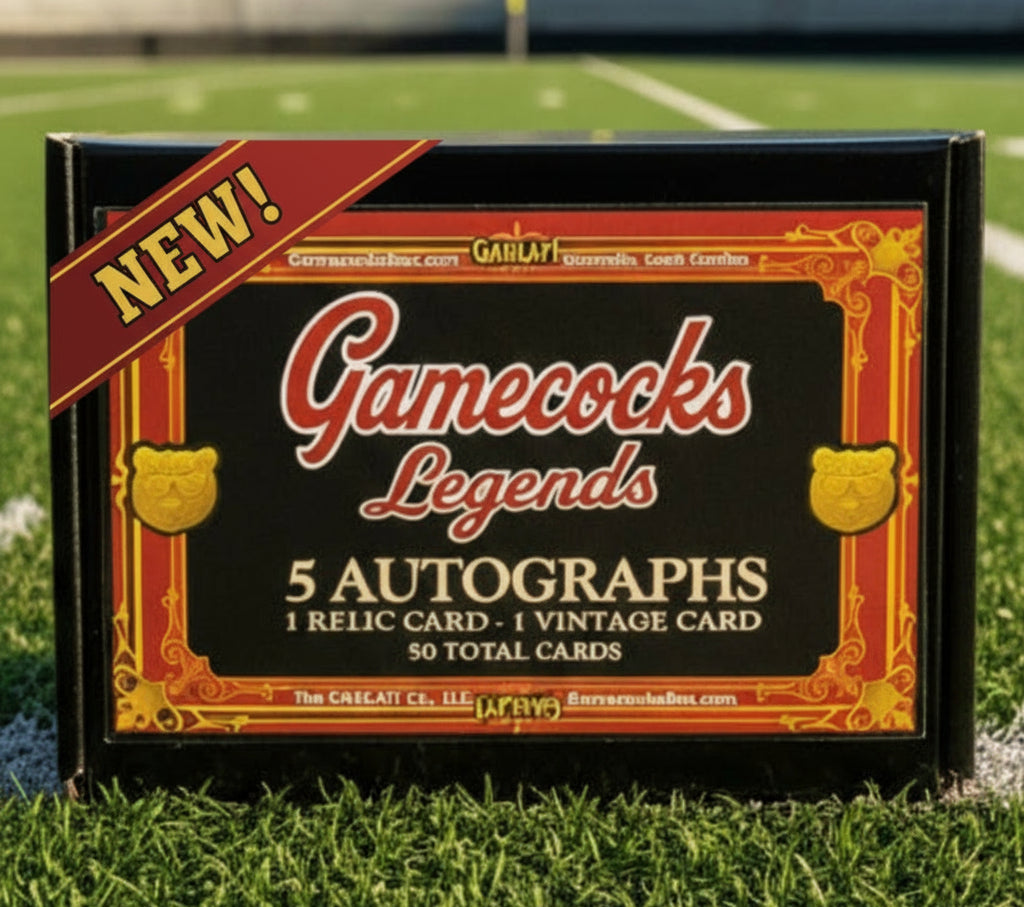 Autographed Gamecock football cards from legends like Deebo Samuel, Jadeveon Clowney, and George Rogers